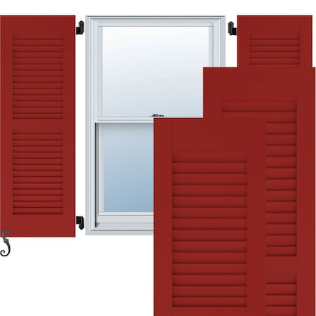 18W X 40H Americraft Two Equal Louver Exterior Real Wood Shutters, Fire Red